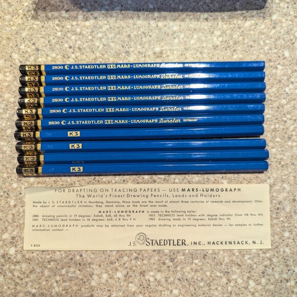 Vintage Mars STAEDTLER Lumograph Drawing Pencils 2830 (K3) with Original Tin - Picture 2 of 9